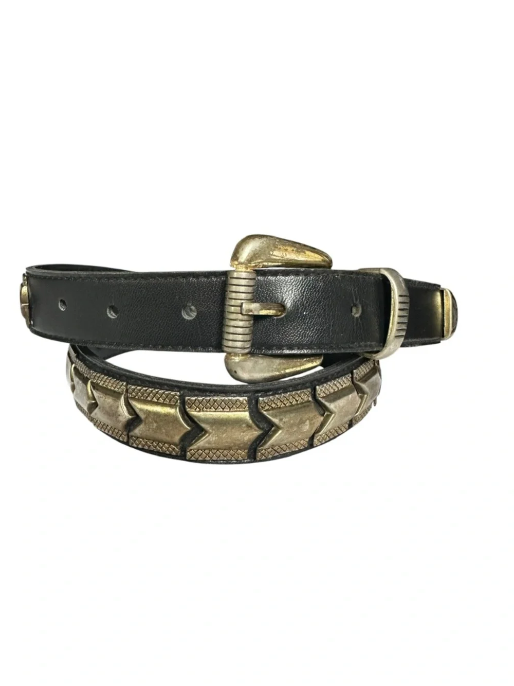 Vintage Black Synthetic Leather & Silver Metal Panels Unisex Belt Size 32 Rock